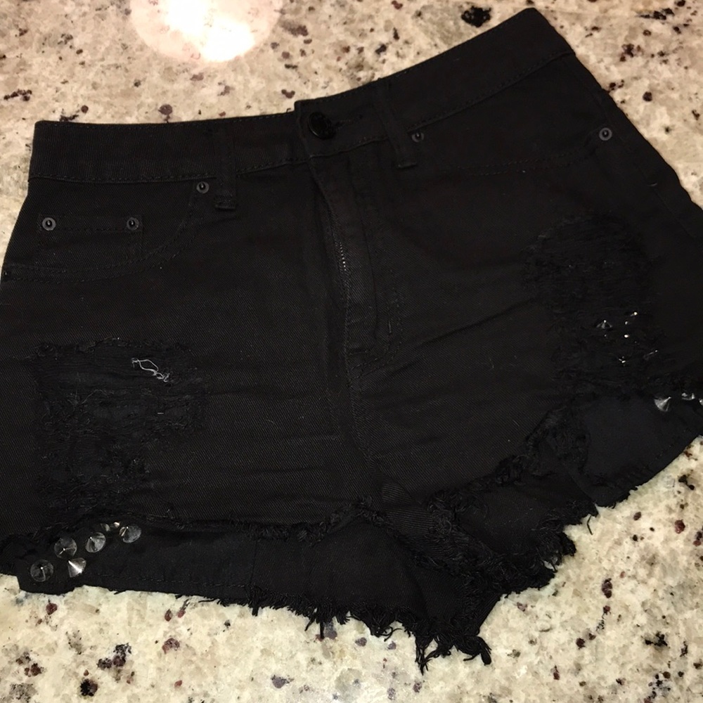 BDG black denim studded shorts